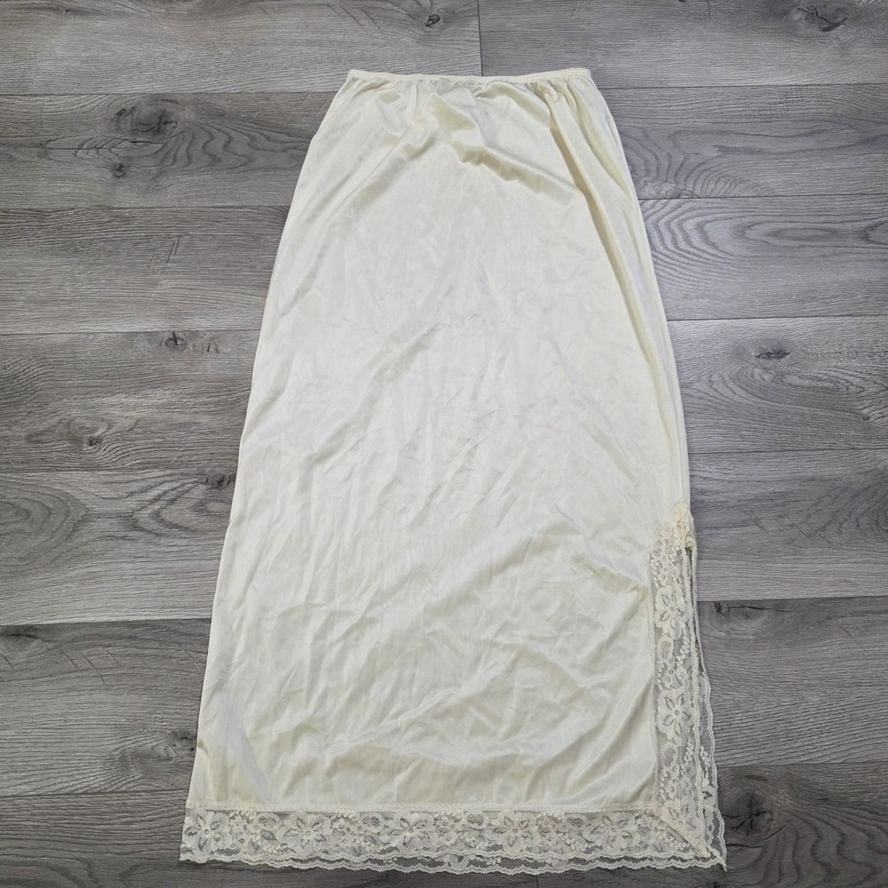 Womens Half Slip Sz Medium 35" Long Maxi Nylon Ivory Lace 12" Side Slit VTG